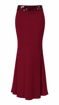 FALDA MAXI DE PUNTO CON CINTURA DE LENTEJUELAS BURGUNDY