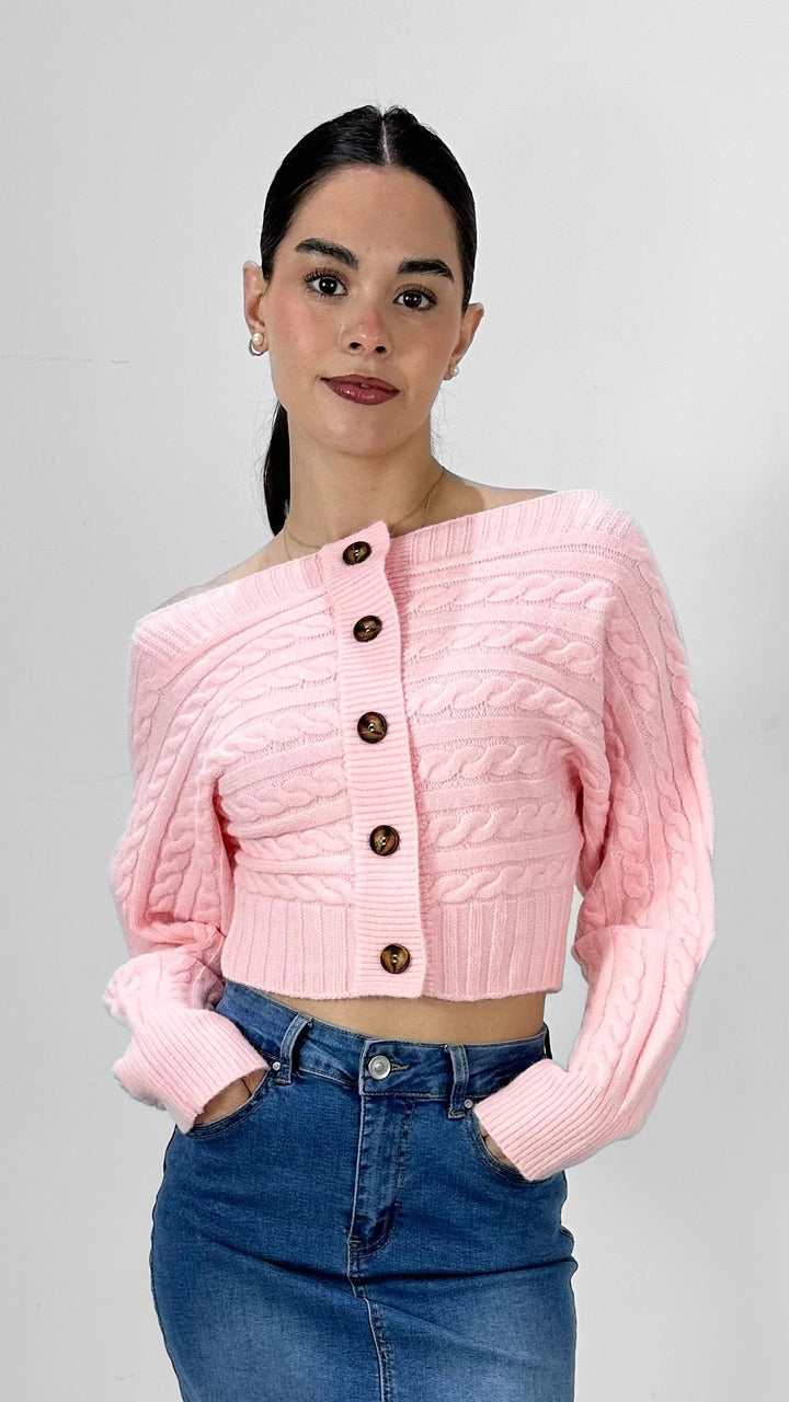 TOP SUÉTER OFF SHOULDER ROSA