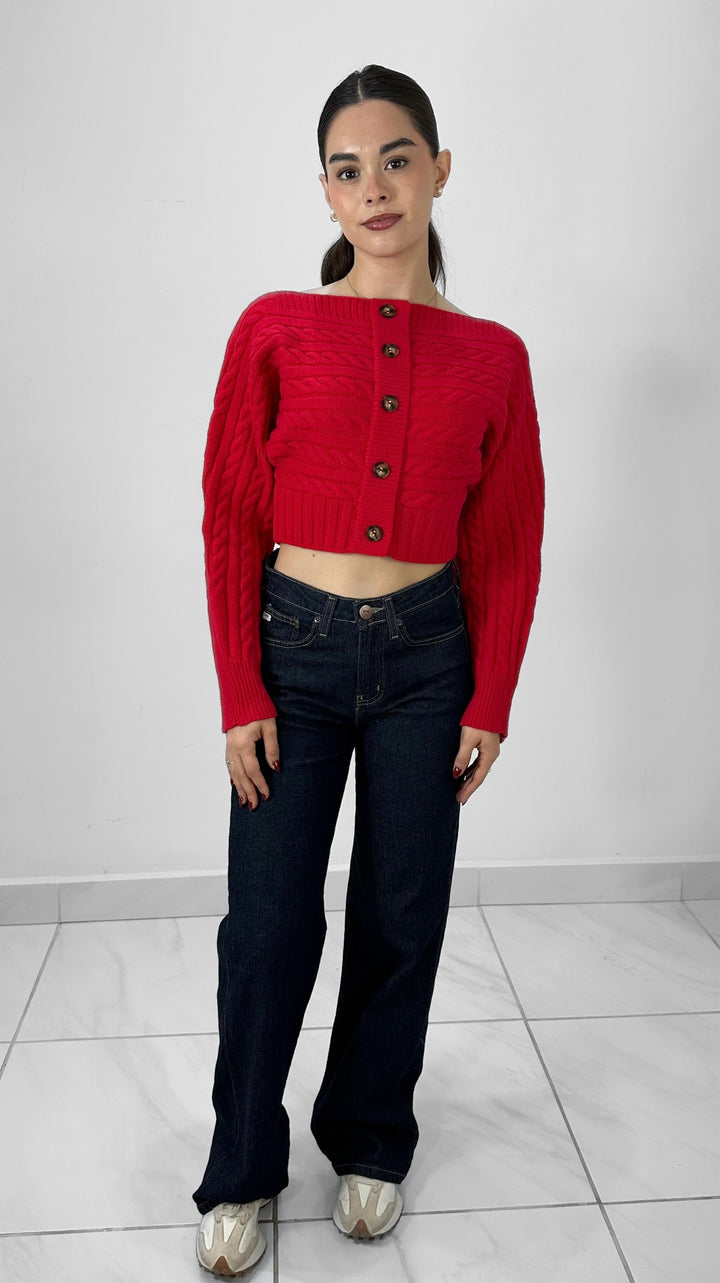 TOP SUÉTER OFF SHOULDER ROJO