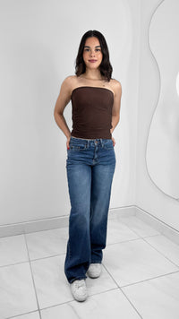 BLUSA MESH DRAPEADA STRAPLESS CAFÉ