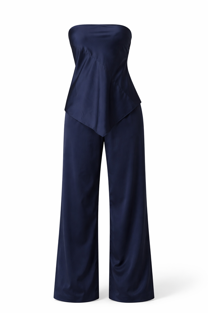 CONJUNTO B STRAPLESS DE SATIN AZUL NAVY