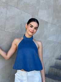 TOP HALTER SUEDE AZUL