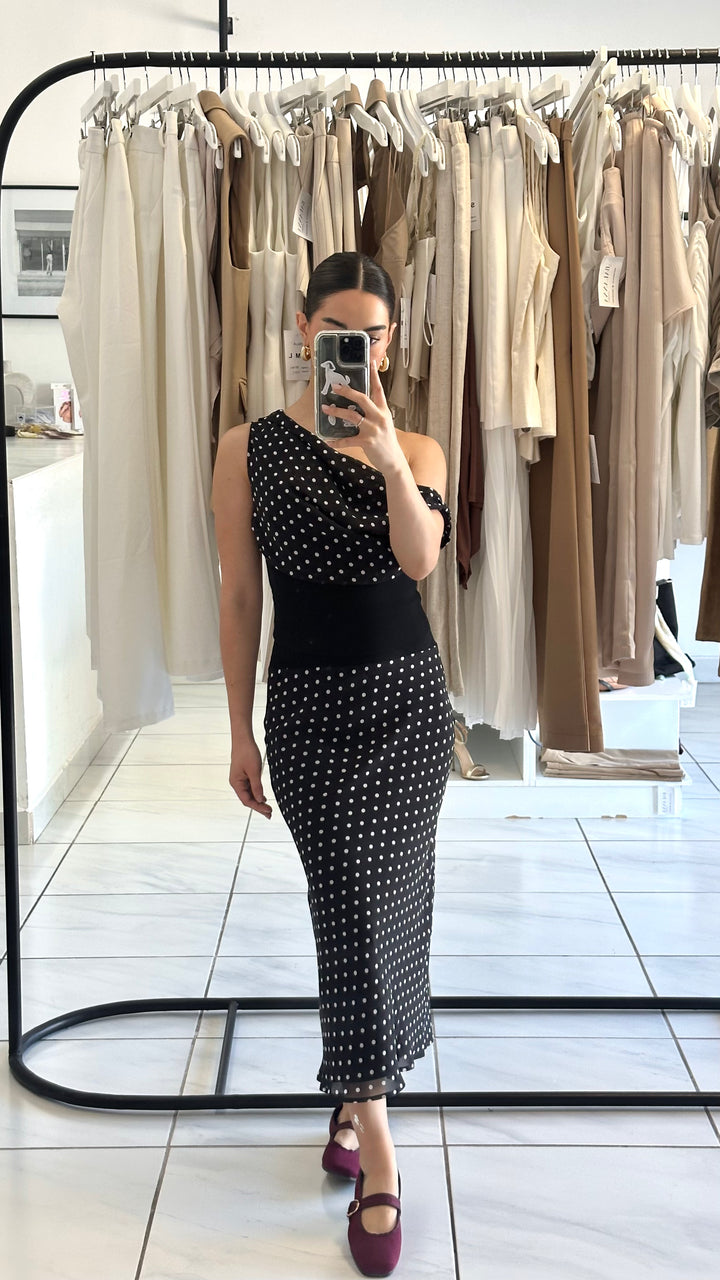 FALDA MIDI DE LUNARES NEGRA