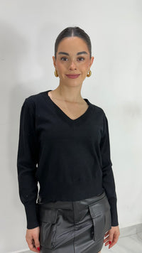 SUETER MANGA LARGA CUELLO V NEGRO