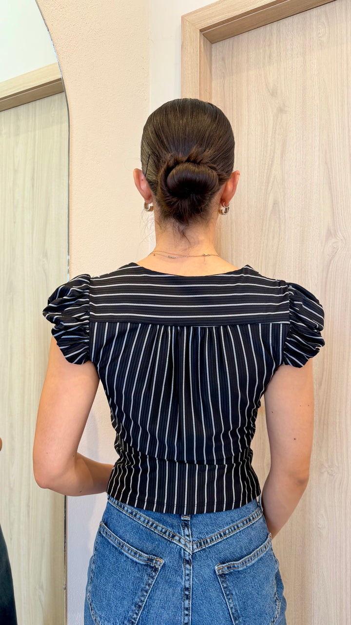 CAMISA MANGA CORTA NEGRA CON RAYAS