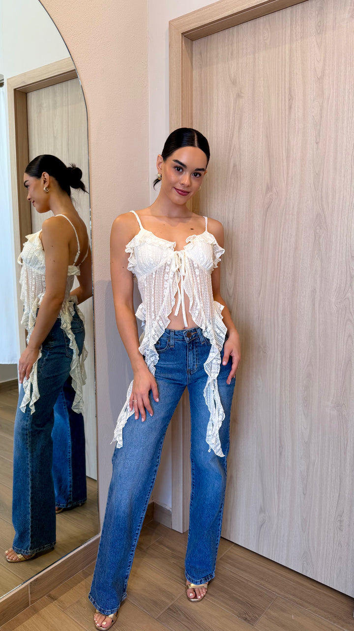 TOP BOHO ENCAJE BLANCO HUESO