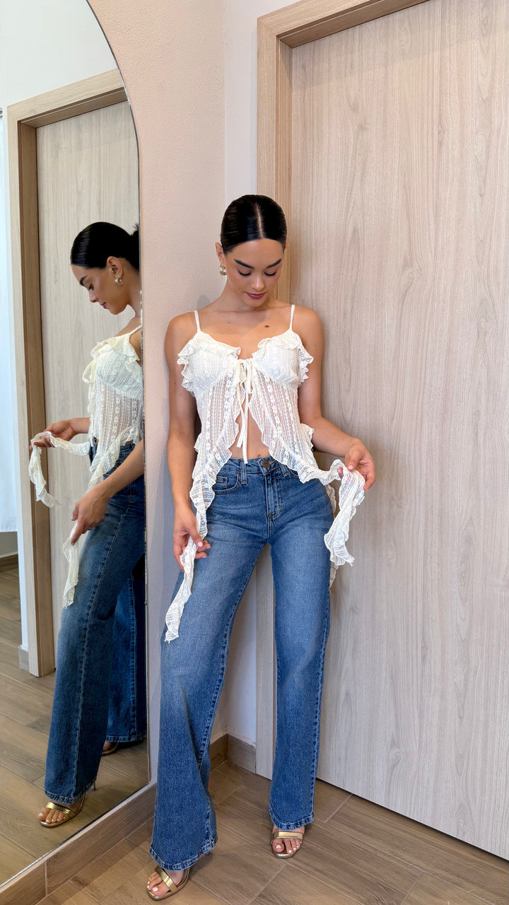 TOP BOHO ENCAJE BLANCO HUESO