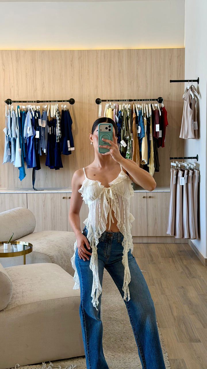 TOP BOHO ENCAJE BLANCO HUESO