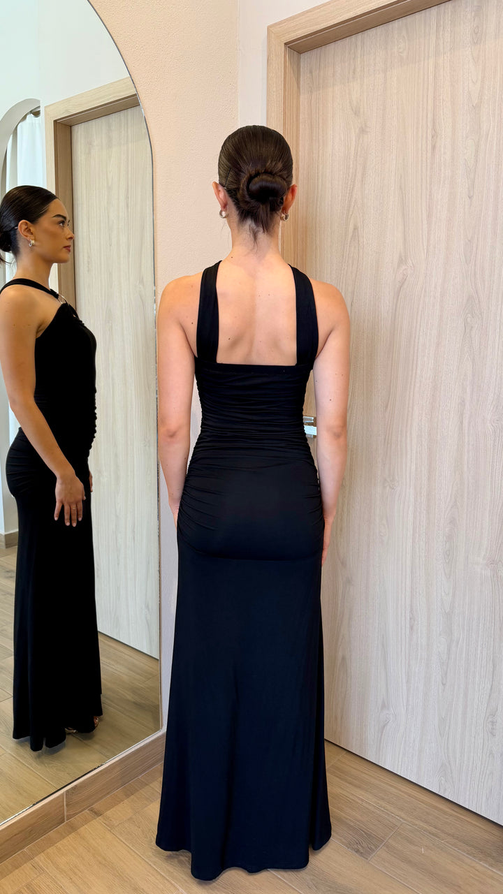 VESTIDO NEGRO CRUZADO HALTER