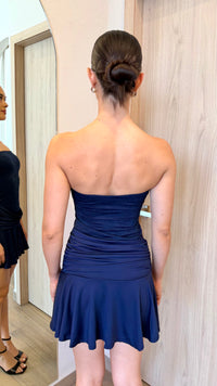 VESTIDO CORTO STRAPLESS CON DETALLE NAVY