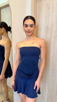 VESTIDO CORTO STRAPLESS CON DETALLE NAVY