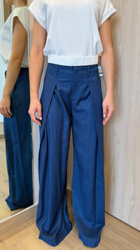 PANTALÓN FORMAL WIDE LEG NAVY DE RAYAS