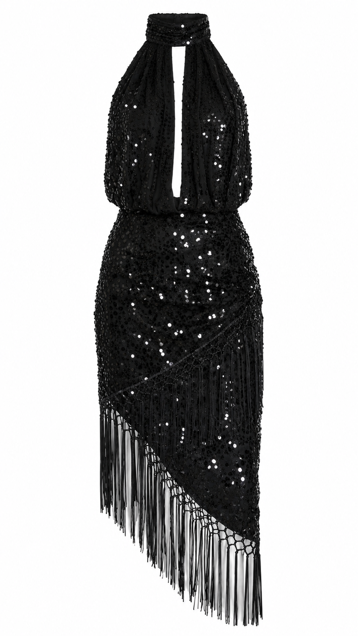 VESTIDO DE NOCHE CON LENTEJUELAS NEGRO