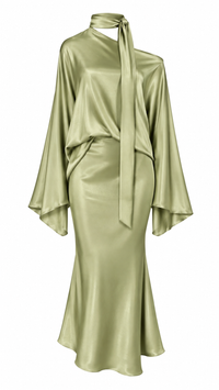 VESTIDO MIDI SATINADO VERDE OLIVO