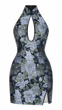 VESTIDO CORTO AZUL ESTILO MANDARÍN