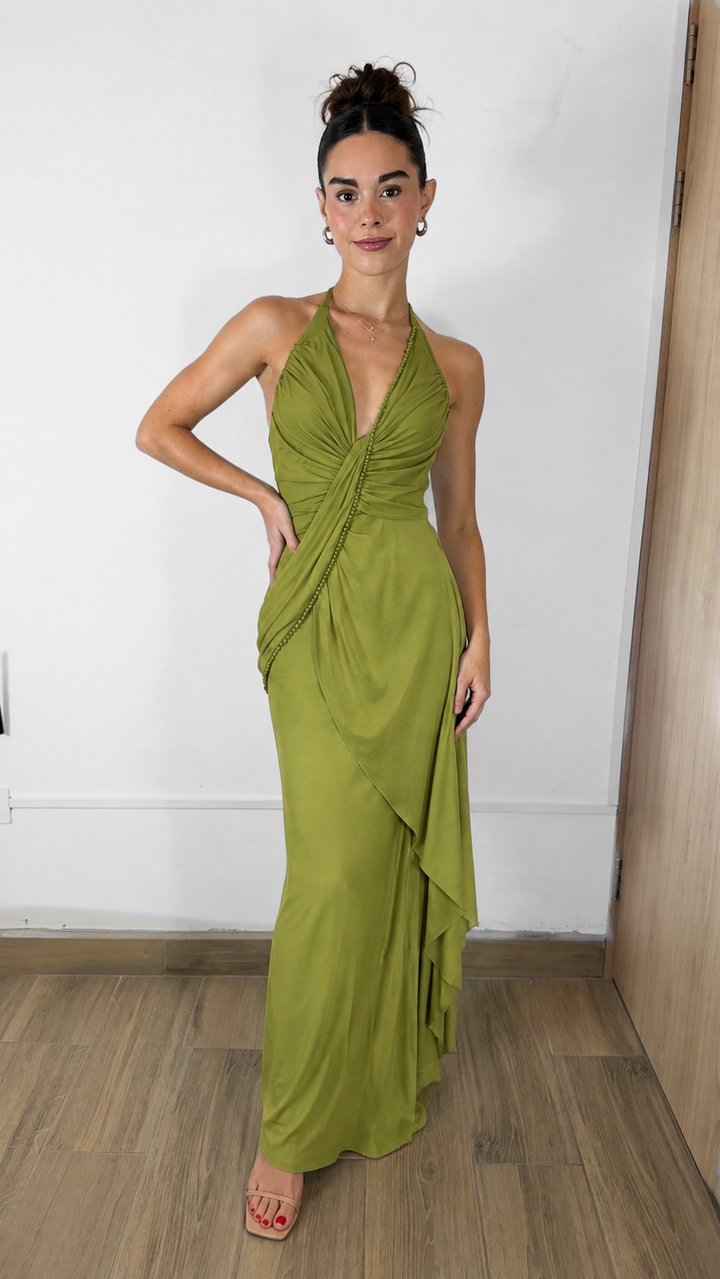 VESTIDO LARGO HALTER LIMÓN