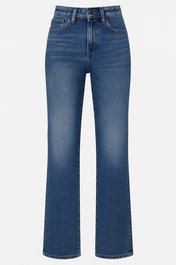 DENIM BLUE WASHED MID WAISTED JEANS