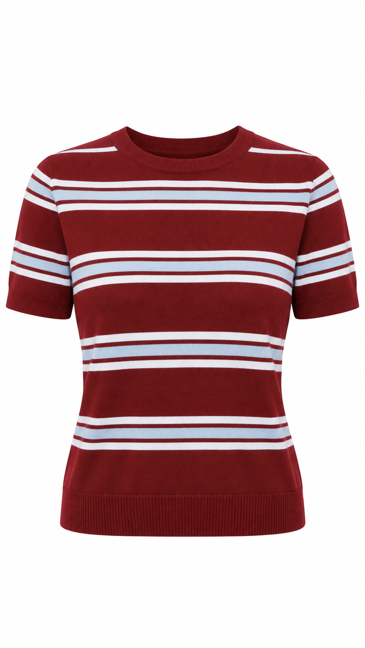 T-SHIRT STRIPPED KNITTED VINO CON BLANCO
