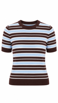 T-SHIRT STRIPPED KNITTED CAFÉ CON AZUL