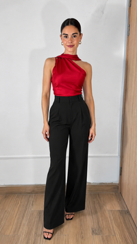 PANTALÓN HIGHT WAIST CON PLIEGUES NEGRO