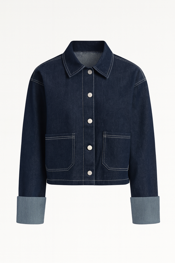 CHAQUETA DENIM BLUE CON DOBLEZ EN MANGAS