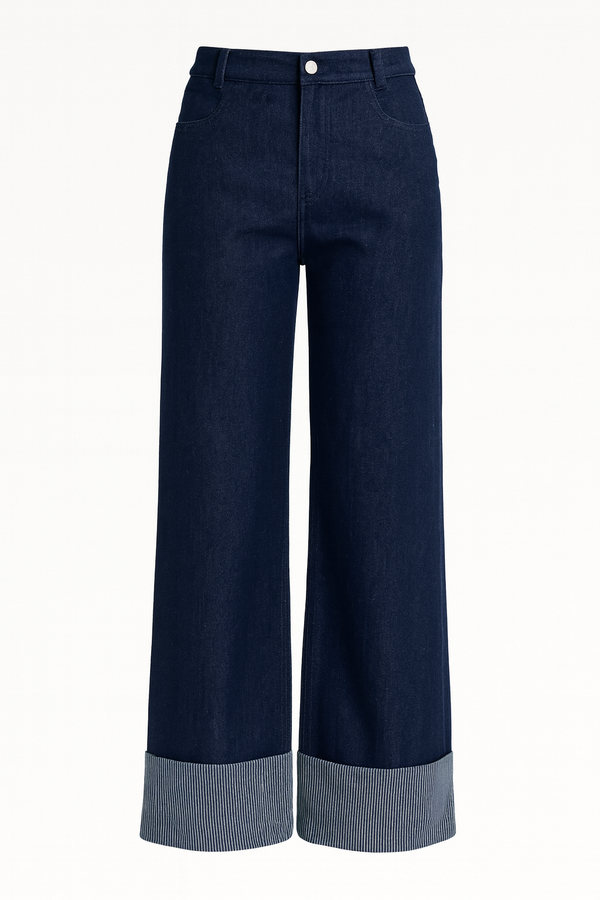 PANTALON DENIM BLUE WIDE LEG CUFFED