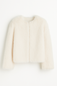 ABRIGO MANGA LARGA DE PELUCHE SINTÉTICO BLANCO