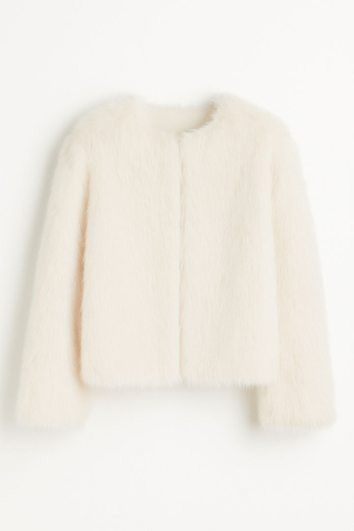 ABRIGO MANGA LARGA DE PELUCHE SINTÉTICO BLANCO