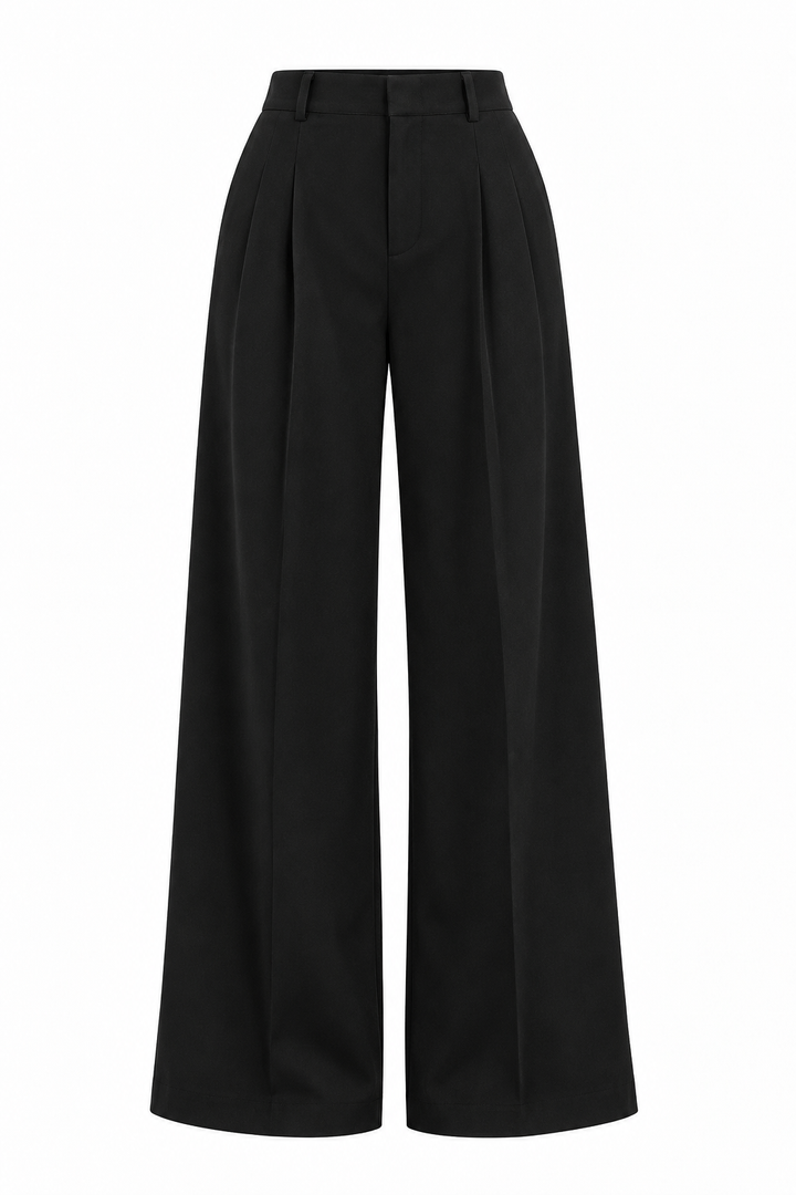 PANTALÓN HIGHT WAIST CON PLIEGUES NEGRO