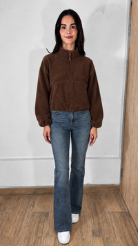 CROPPEED FULL-ZIPPED POLAR JACKET CHOCOLATE