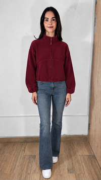 CROPPEED FULL-ZIPPED POLAR JACKET BURGUNDY