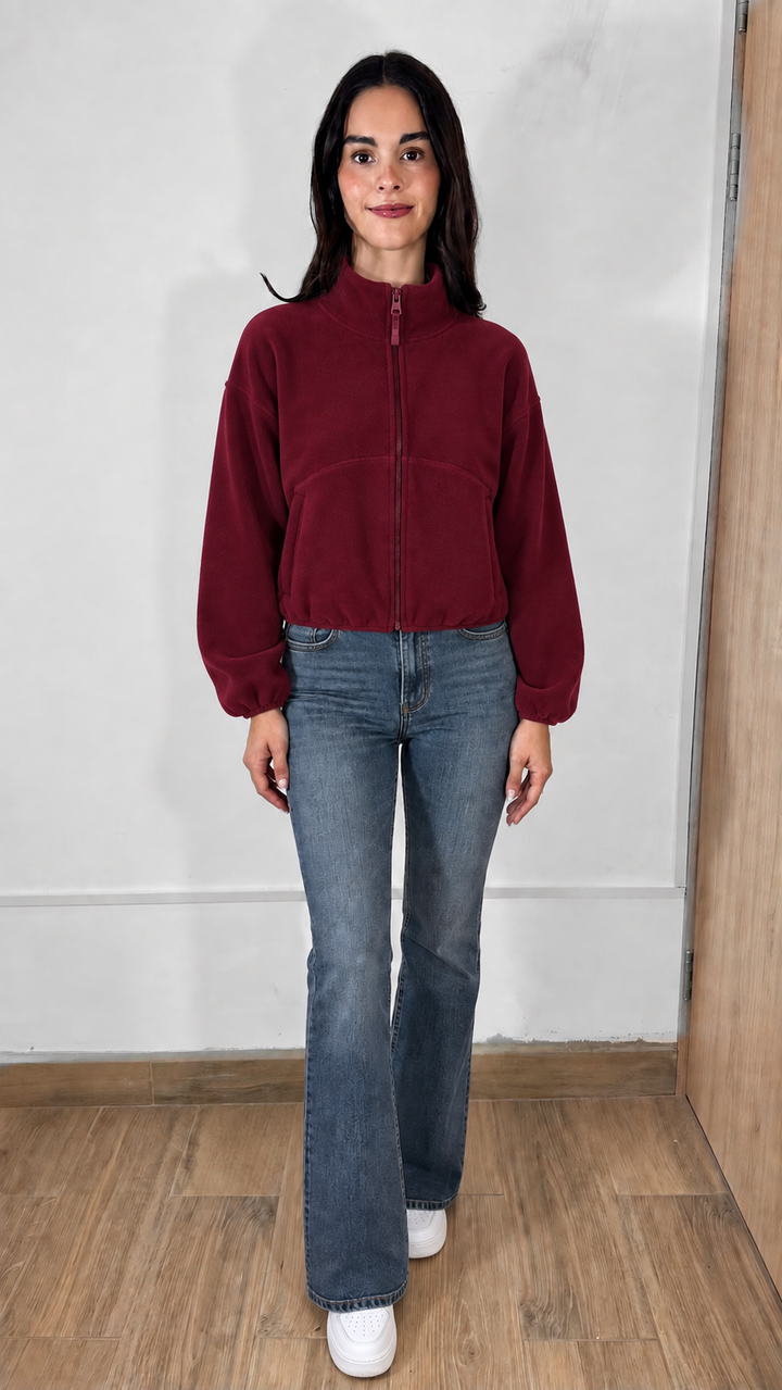 CROPPEED FULL-ZIPPED POLAR JACKET BURGUNDY