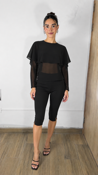 BLUSA DE CHIFFON TRANSPARENTE CON CAPA NEGRA
