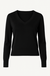 SUETER MANGA LARGA CUELLO V NEGRO