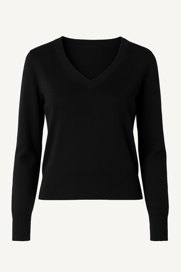 SUETER MANGA LARGA CUELLO V NEGRO