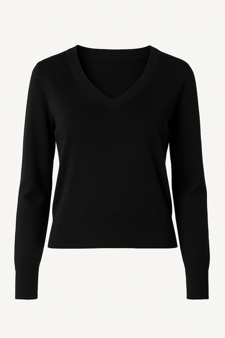 SUETER MANGA LARGA CUELLO V NEGRO