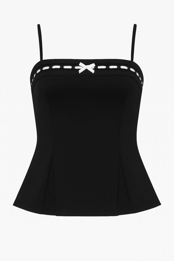 CAMI TOP DE TIRANTES CON LAZO DE ENCAJE NEGRO