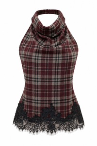 TOP DE CUADROS CAFÉ CON ENCAJE HALTER