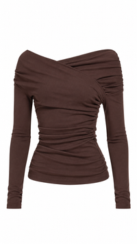 KNIT DRAPED TOP CAFÉ