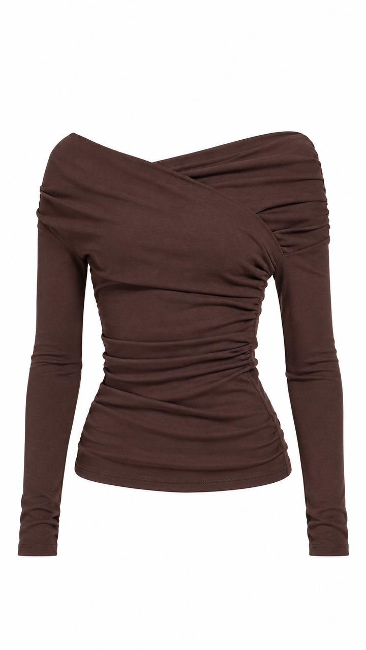 KNIT DRAPED TOP CAFÉ