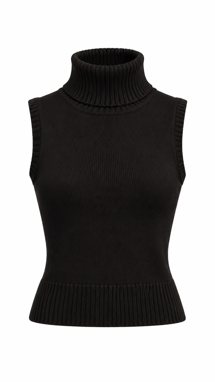 BLUSA CUELLO ALTO DE PUNTO NEGRO