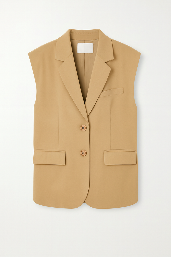 CHALECO TIPO BLAZER OVERSIZED CON HOMBRERAS BEIGE