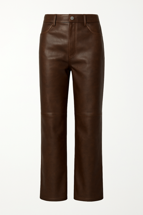 PANTALÓN LARGO DE PIEL CON ACABADO DESGASTADO CAFE OSCURO