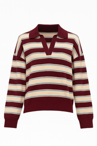 SUÉTER DE RAYAS VINO CON MENTA CUELLO V