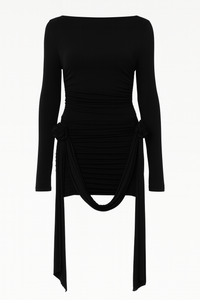 VESTIDO MANGA LARGA NEGRO CON DETALLES DE FLOR