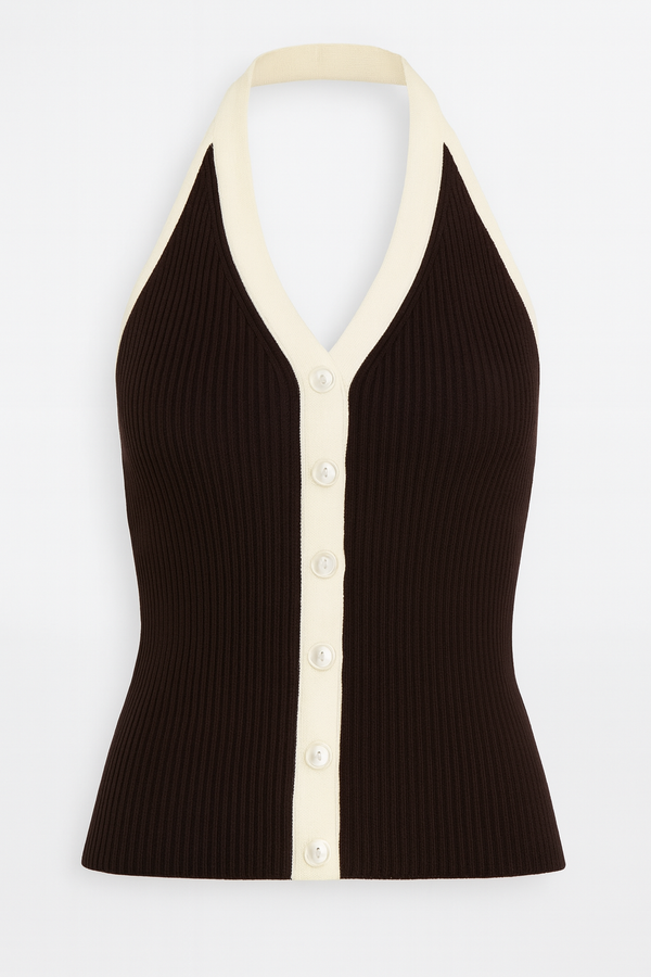 TOP HALTER DE PUNTO CHOCOLATE