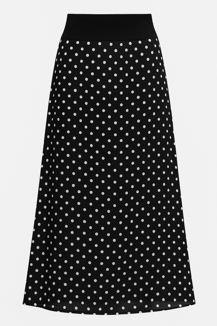 FALDA MIDI DE LUNARES NEGRA
