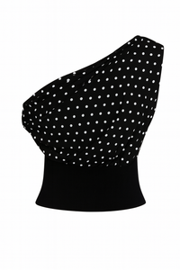 TOP ASIMÉTRICO DE LUNARES NEGRO