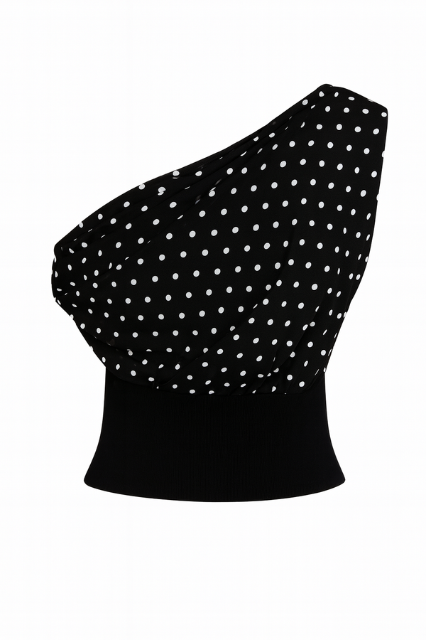 TOP ASIMÉTRICO DE LUNARES NEGRO