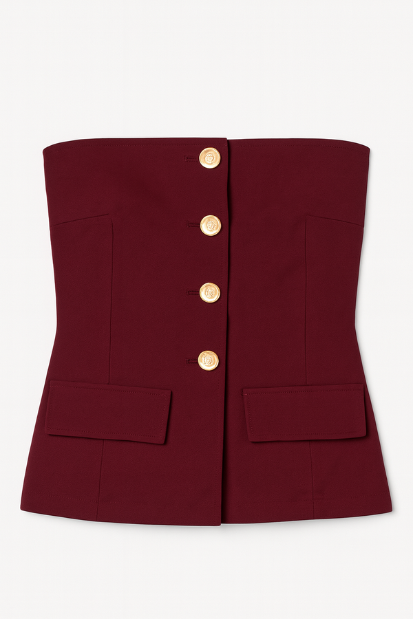 TOP STRAPLESS VINO CON BOTONES DORADOS